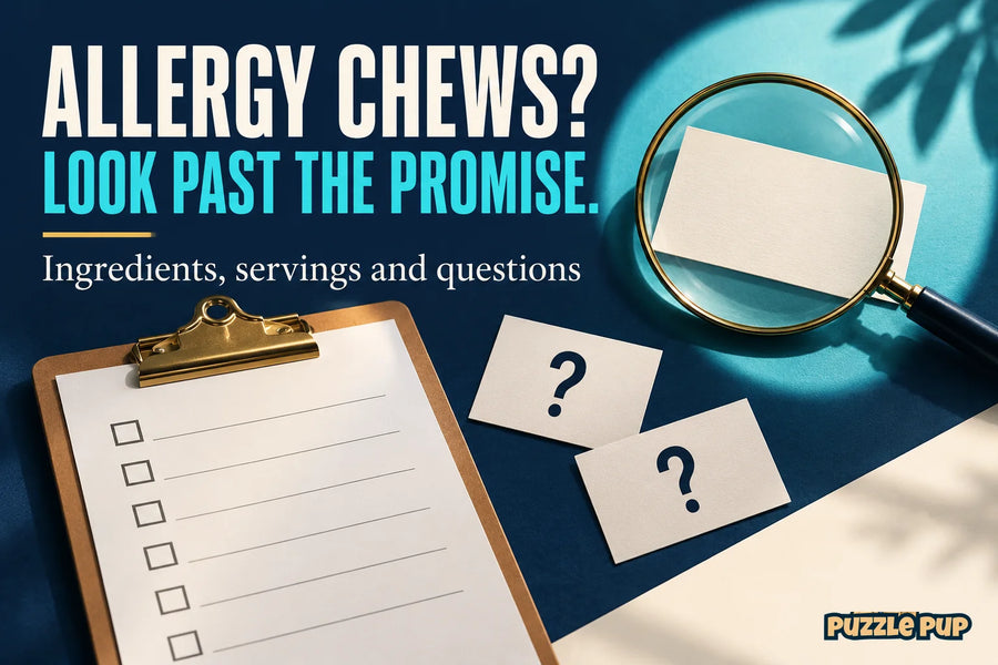 Editorial cover: ALLERGY CHEWS? LOOK PAST THE PROMISE. Ingredients, servings and questions