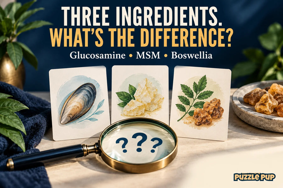 Editorial cover: THREE INGREDIENTS. WHAT'S THE DIFFERENCE? Glucosamine • MSM • Boswellia