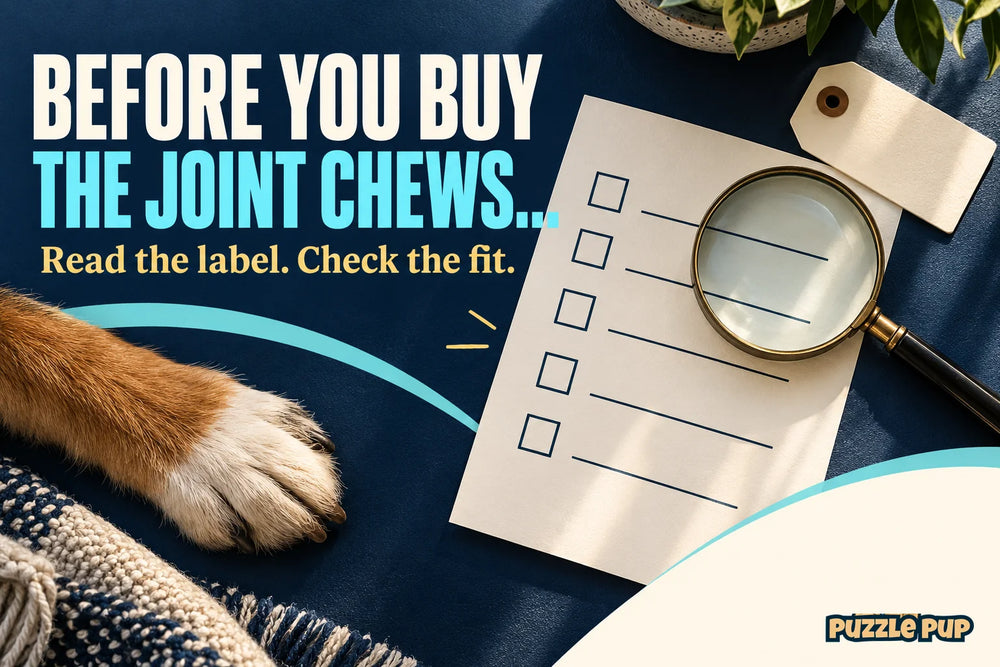 Editorial cover: BEFORE YOU BUY THE JOINT CHEWS... Read the label. Check the fit.