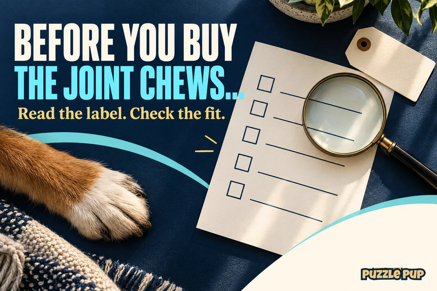 Editorial cover: BEFORE YOU BUY THE JOINT CHEWS... Read the label. Check the fit.