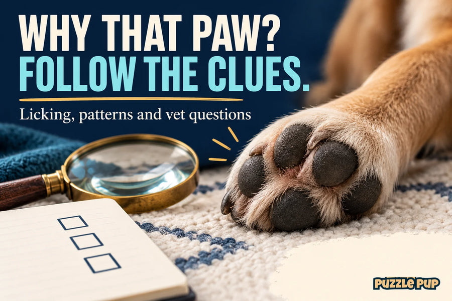 Editorial cover: WHY THAT PAW? FOLLOW THE CLUES. Licking, patterns and vet questions