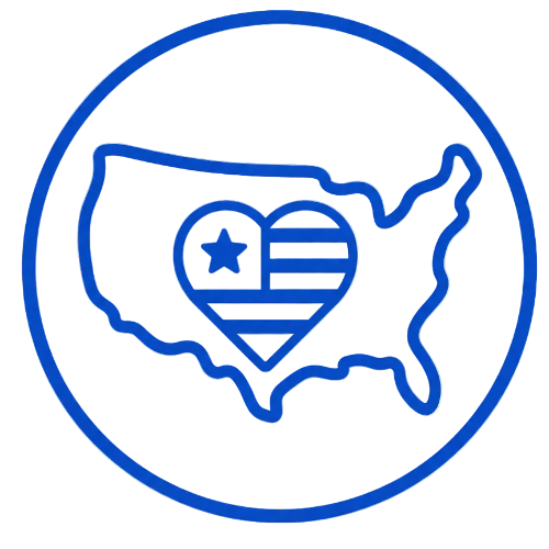 Outline of a heart-shaped map of the United States with an American flag inside on a transparent background