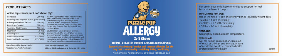 Physical PuzzlePup Allergy jar and complete printed label