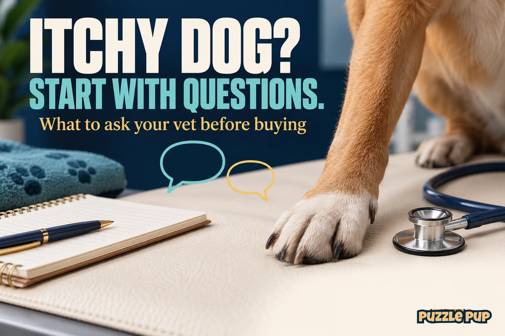 Editorial cover: ITCHY DOG? START WITH QUESTIONS. What to ask your vet before buying