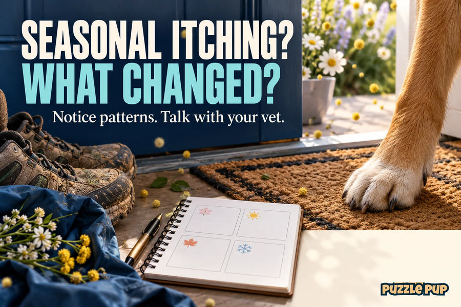 Editorial cover: SEASONAL ITCHING? WHAT CHANGED? Notice patterns. Talk with your vet.