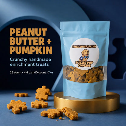 PuzzlePup Pumpkin Peanut Butter Cookies pouch with puzzle-piece treats
