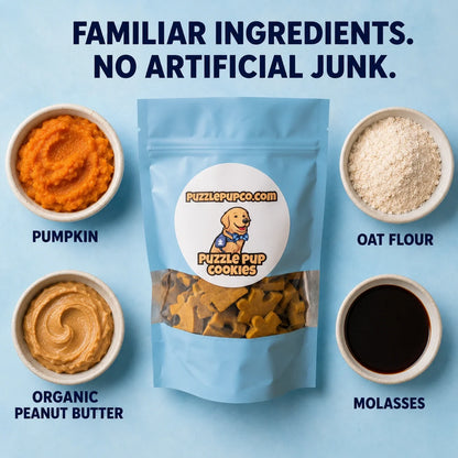 Cookie ingredients — pumpkin, oat flour, organic peanut butter, molasses