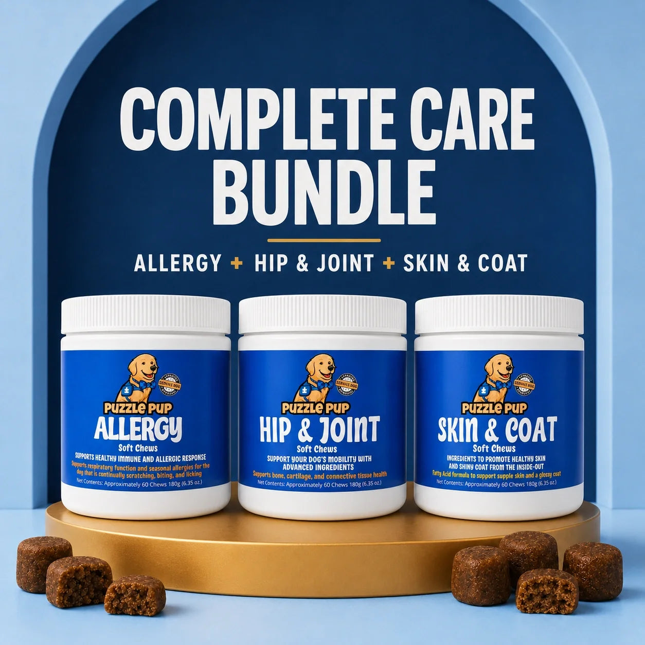 PuzzlePup Complete Care Bundle with Allergy, Hip & Joint, and Skin & Coat soft chews