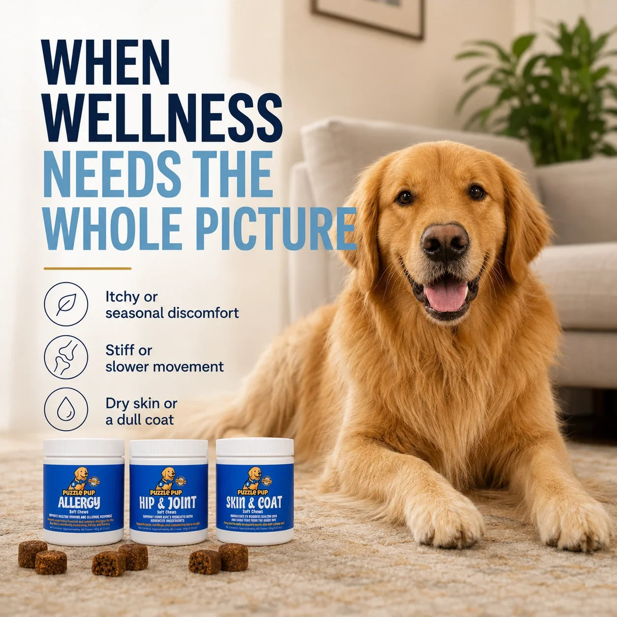 Whole-dog wellness concerns supported by the PuzzlePup Complete Care Bundle