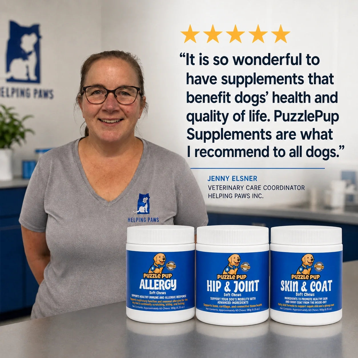 Helping Paws veterinary care coordinator recommendation for PuzzlePup supplements