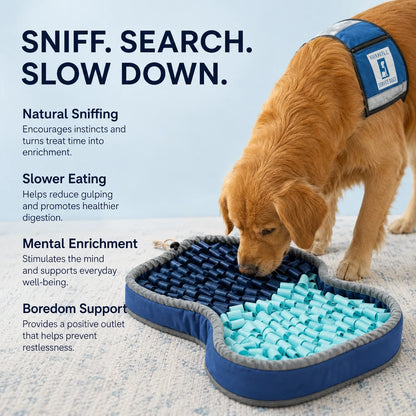 Sniff, search, slow down — PuzzlePup Snuffle Mat encourages natural sniffing, slower eating, mental enrichment, boredom support