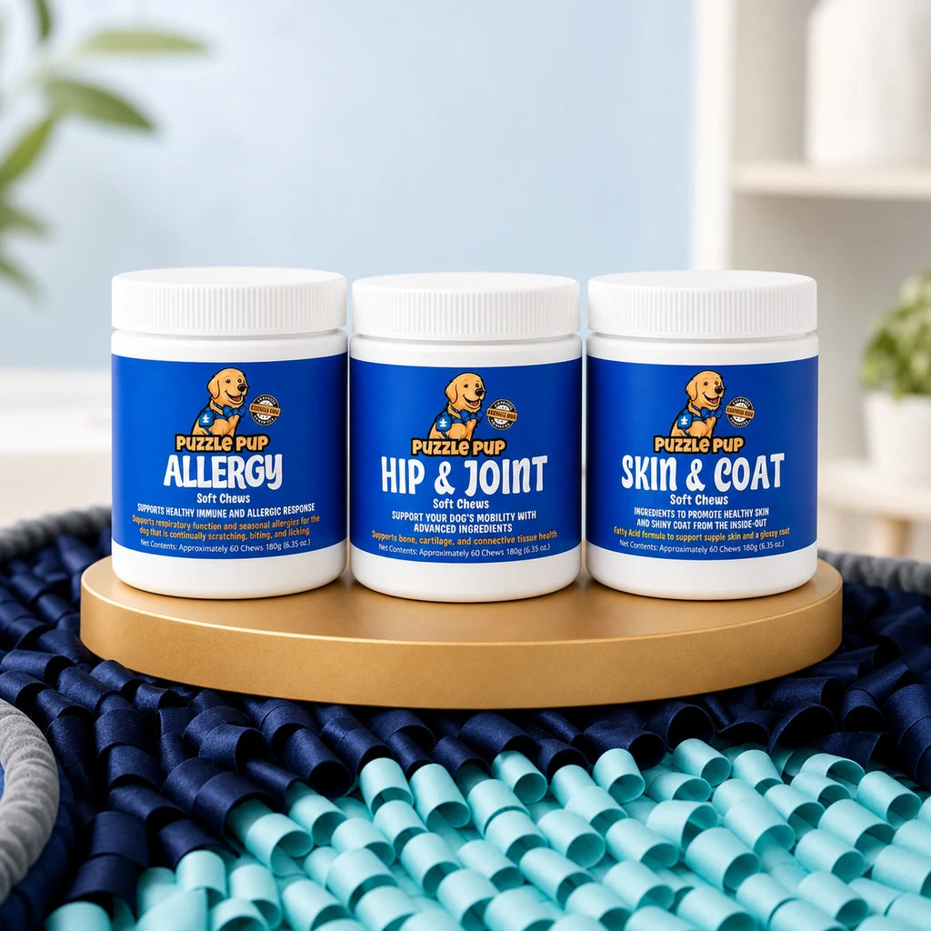 PuzzlePup Complete Care Bundle with Allergy, Hip and Joint, and Skin and Coat soft chews