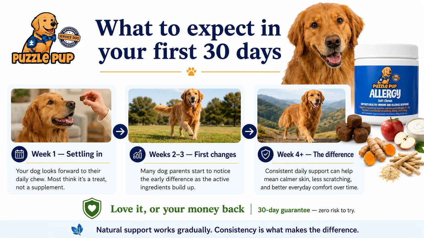 What to expect during the first 30 days of daily PuzzlePup Allergy support