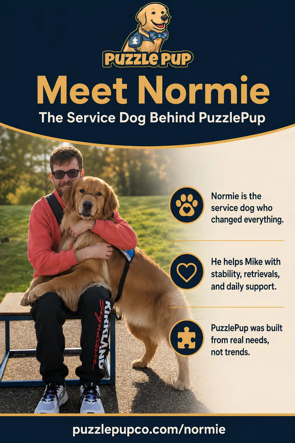 Mike with Normie, the service dog behind PuzzlePup